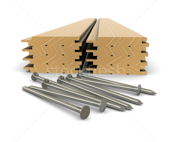 Timmerhout nagels materiaal bouw hout ontwerp Stockfoto © cherezoff