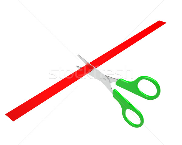 Green scissors cut the red ribbon Stock photo © cherezoff