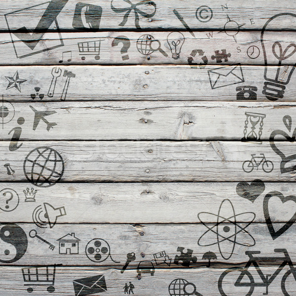 Various social icons on old wooden surface Stock photo © cherezoff