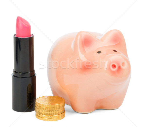 Lipstick with piggy bank and coins Stock photo © cherezoff