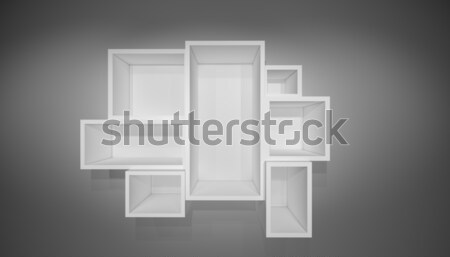 Foto stock: Branco · prateleiras · cinza · parede · sombra · ilustração · 3d