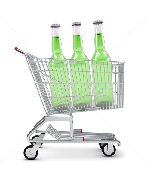 Vários garrafas carrinho de compras isolado branco compras Foto stock © cherezoff