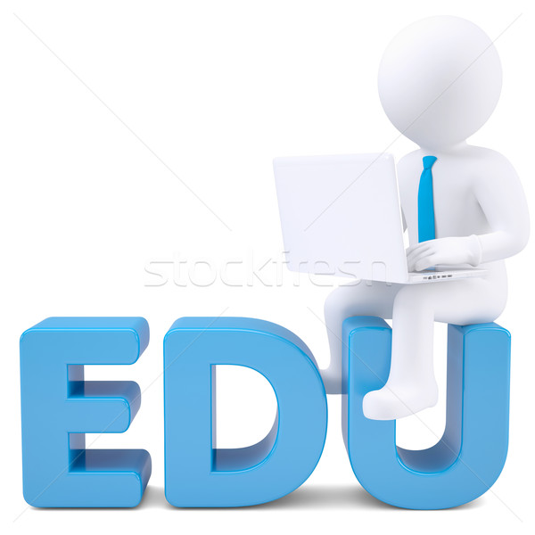 3D biały człowiek laptop posiedzenia słowo odizolowany Zdjęcia stock © cherezoff
