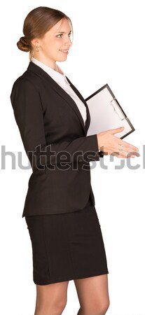 Mujer de negocios stand papel pluma aislado Foto stock © cherezoff