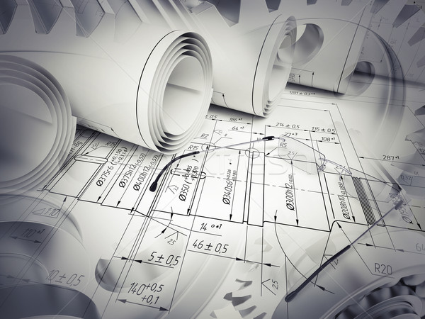 Engineering sketches with glasses Stock photo © cherezoff