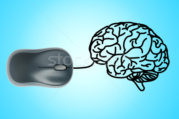Mouse-ul calculatorului sârmă creierul uman albastru calculator muncă Imagine de stoc © cherezoff