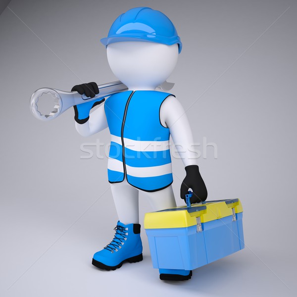 3d man with wrench and tool box Stock photo © cherezoff