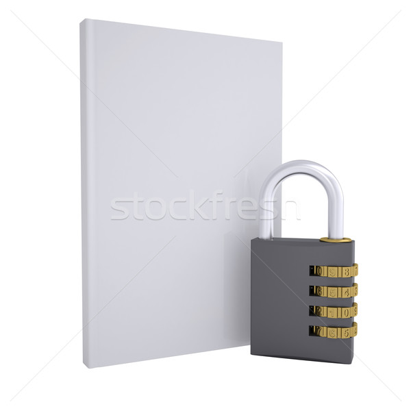 кодовый замок белый книга изолированный оказывать бумаги Сток-фото © cherezoff