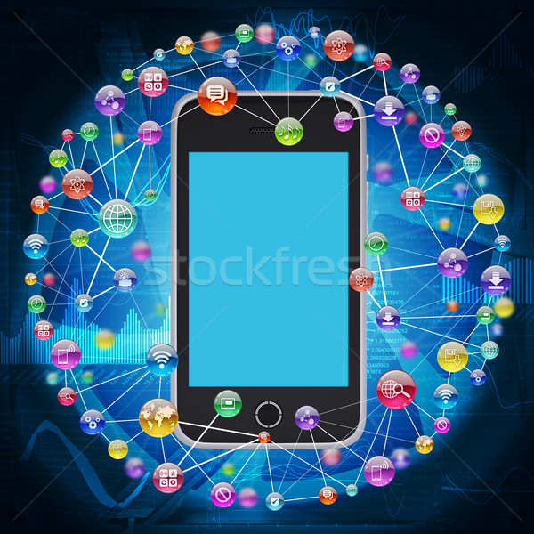 Smartphone demande icônes logiciels ordinateur internet Photo stock © cherezoff