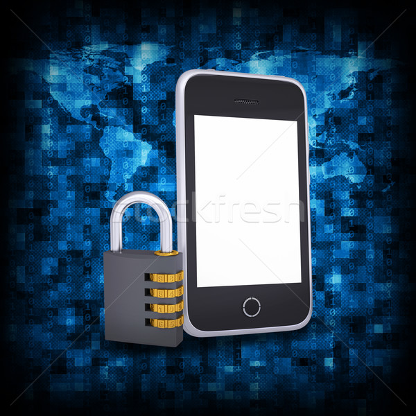 Binary code and smart phone with combination lock Stock photo © cherezoff
