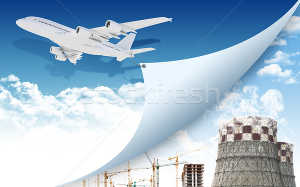 Airplane and industrial zone Stock photo © cherezoff
