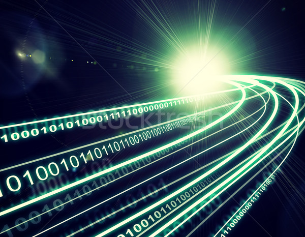 Stream of light beams with inscribed digits, on dark background Stock photo © cherezoff