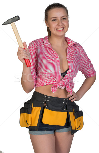 Woman in tool belt holding hammer Stock photo © cherezoff