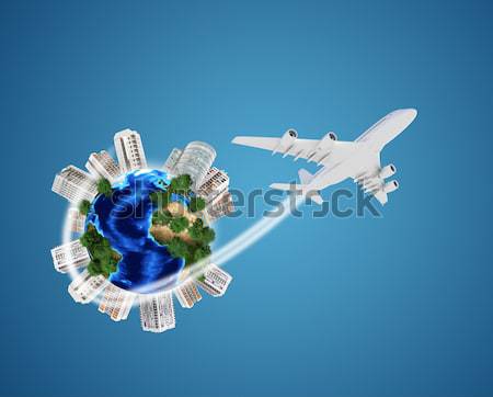 Samolot ziemi budynków liny krawędź papieru Zdjęcia stock © cherezoff