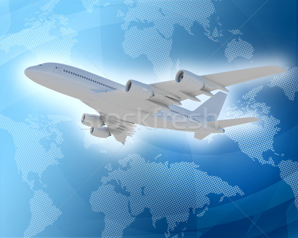 Bottom view of jet with world map Stock photo © cherezoff