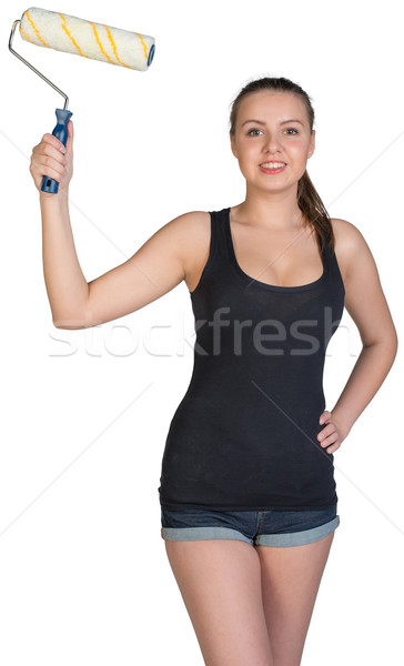 Stock photo: Woman holding paint roller