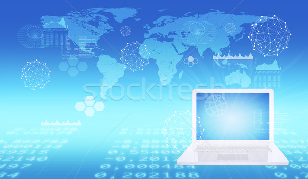 Laptop with world map and molecule Stock photo © cherezoff