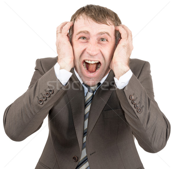 Stock photo: Screaming businessman looking at camera