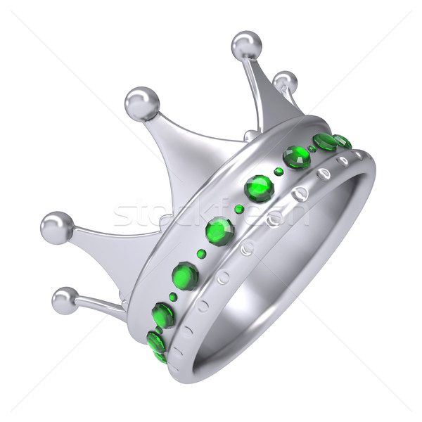 Srebrny korony odznaczony zielone odizolowany oddać Zdjęcia stock © cherezoff