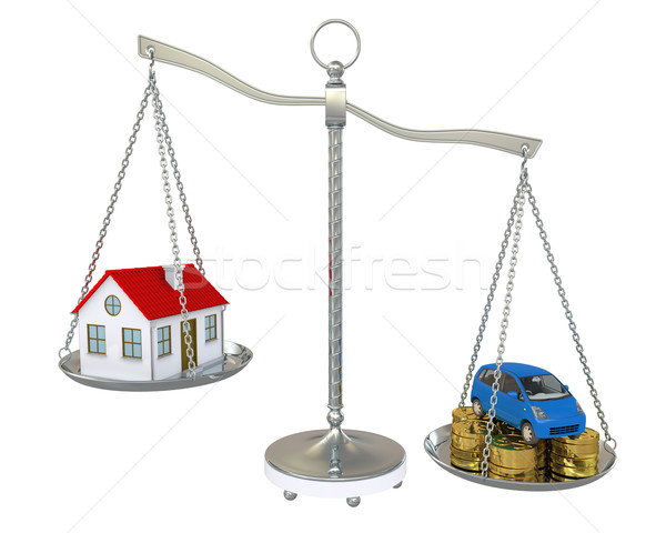 House and car with the coins on the scale Stock photo © cherezoff