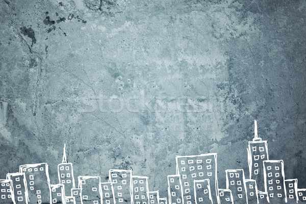 On concrete wall of building sketch drawn Stock photo © cherezoff