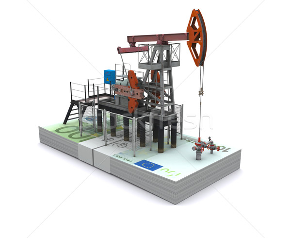 Stock photo: Oil pump-jack stands on a pack of euro