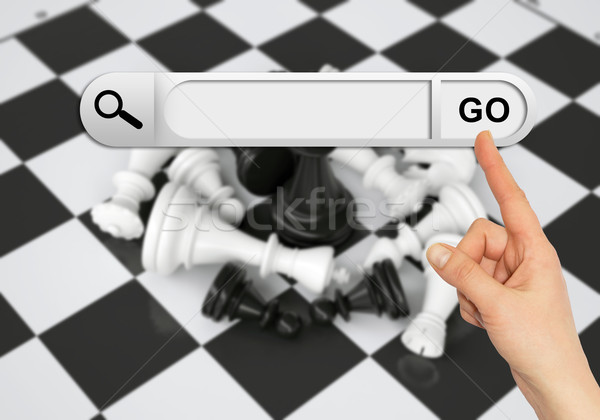 Stock photo: Human hand indicates the search bar in browser