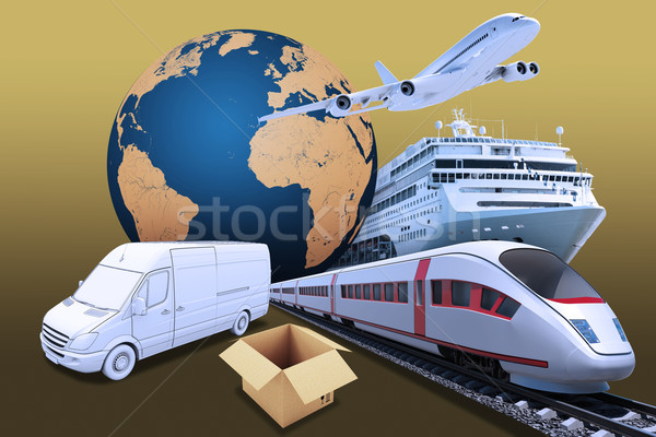 Transport with earth globe and box Stock photo © cherezoff