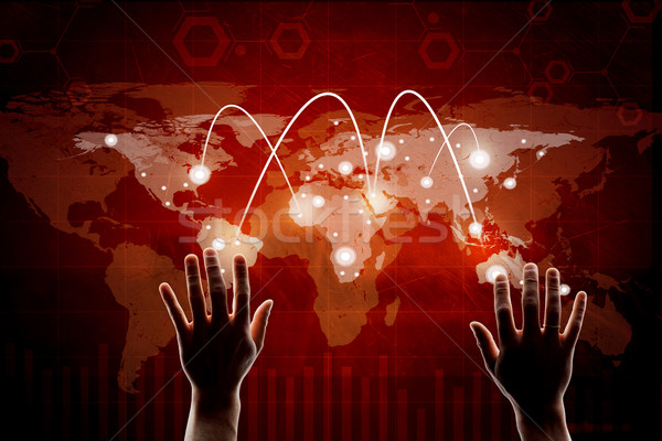 Mână roşu virtual hartă futuristic Imagine de stoc © cherezoff