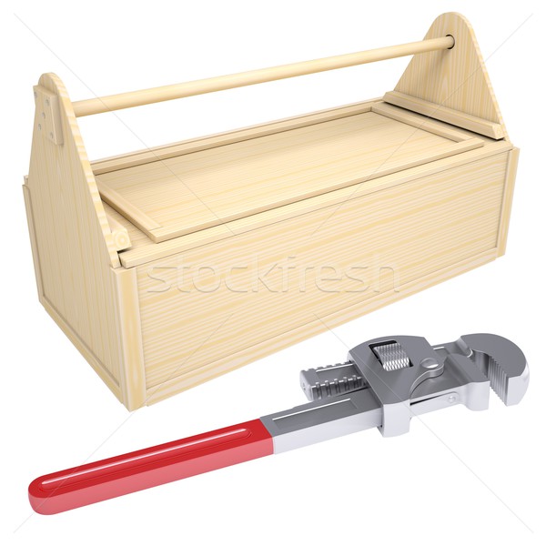 Werkzeugkasten Schraubenschlüssel isoliert weiß Bau Stock foto © cherezoff