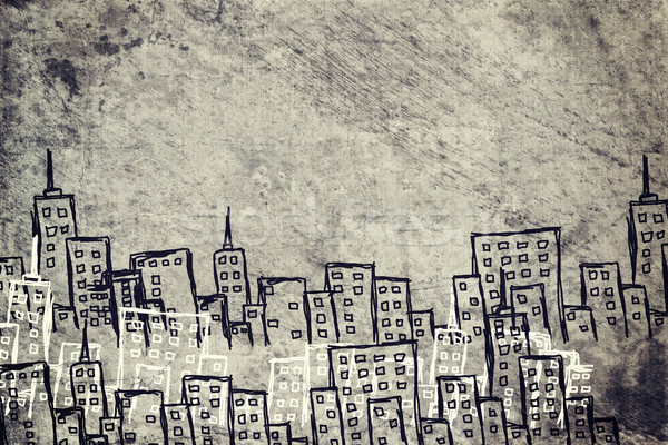 Concrete gray wall with fissure. Sketch of buildings Stock photo © cherezoff