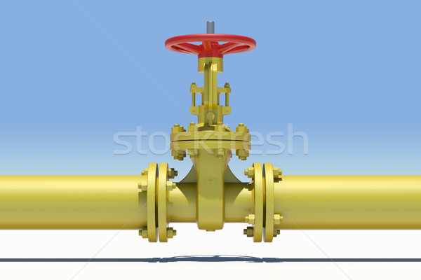 Yellow pipe and valve. Sky as backdrop Stock photo © cherezoff