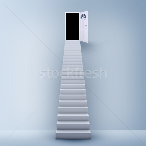 Puerta abierta escaleras recto escalera resumen blanco Foto stock © cherezoff