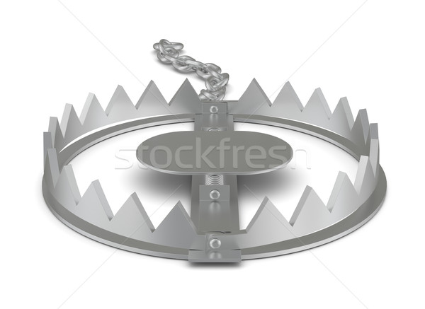 Stock photo: Bear trap with chain on white