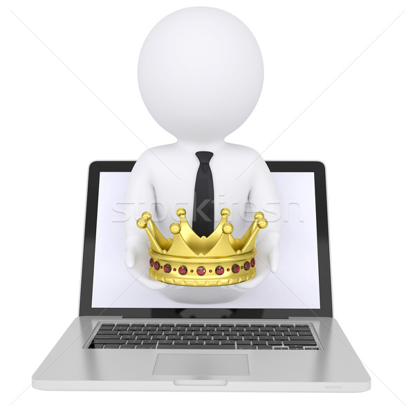 3d man out of the computer holds a golden crown Stock photo © cherezoff