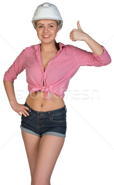 Woman in hard hat showing thumb-up Stock photo © cherezoff