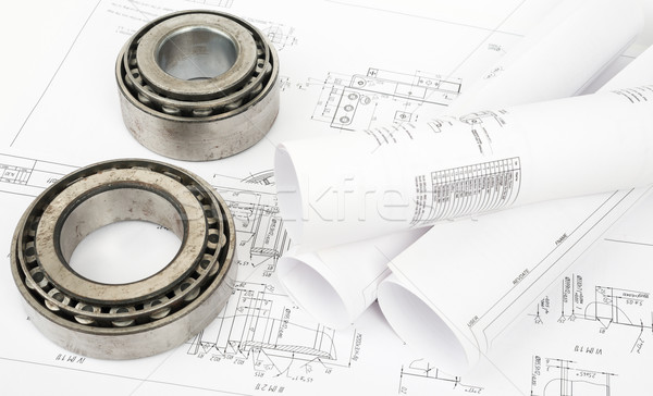 Stock photo: Architecture plan and rolls of blueprints