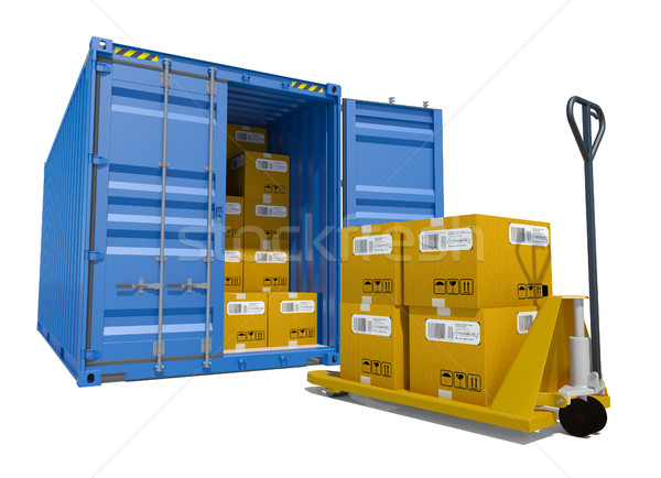 Cargo container with boxes and pallet trolley Stock photo © cherezoff