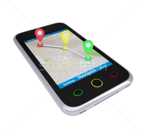 Smartphone with a map marked with the waypoints Stock photo © cherezoff