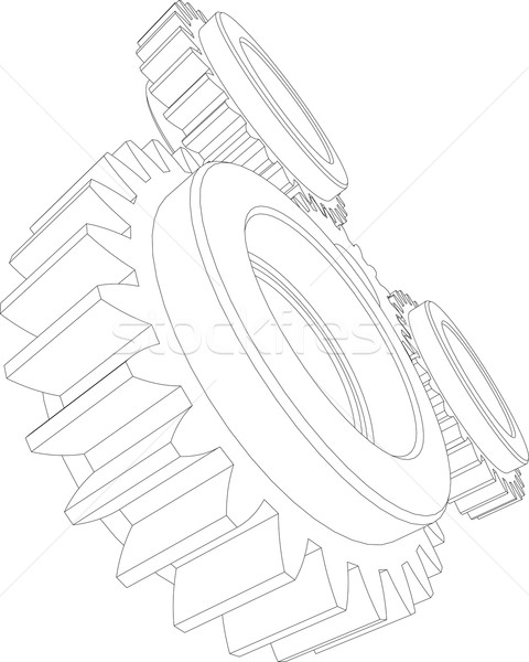 Wire-frame gears. Perspective view. Vector illustration  Stock photo © cherezoff