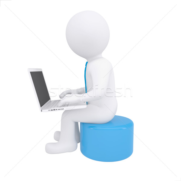 белый 3d человек рабочих ноутбука оказывать компьютер Сток-фото © cherezoff