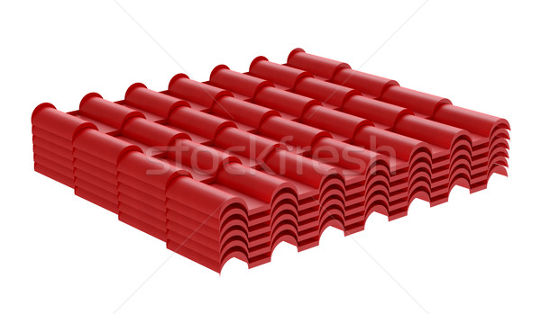Red corrugated tile element of roof. Isolated Stock photo © cherezoff
