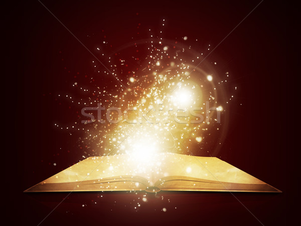 Vechi carte deschisă magic lumina cădere stele Imagine de stoc © cherezoff