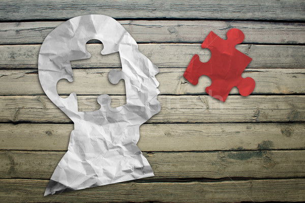 Paper humans head with red puzzle symbol Stock photo © cherezoff
