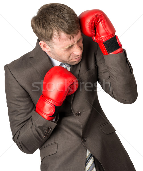 Businessman with boxing gloves defending Stock photo © cherezoff