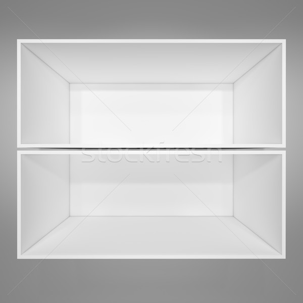 Empty white bookshelf. Grey background Stock photo © cherezoff