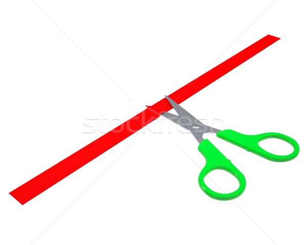 Green scissors cut the red ribbon Stock photo © cherezoff