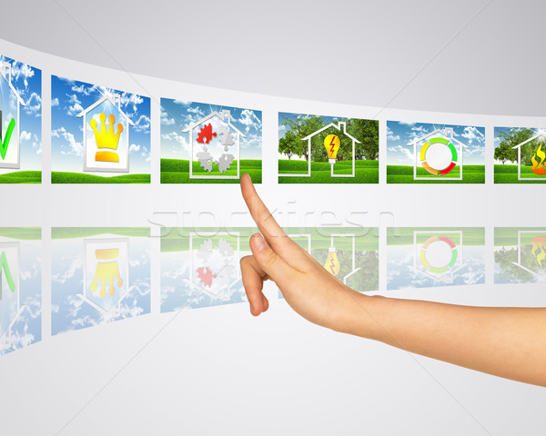 ícones inteligente casas dedo um virtual Foto stock © cherezoff