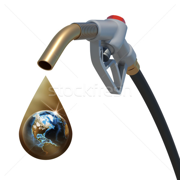 Earth inside of a golden drop weeping from the fuel nozzle Stock photo © cherezoff