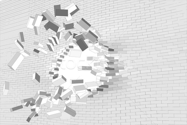 ストックフォト: 穴 · レンガの壁 · ビッグ · 白 · 壁